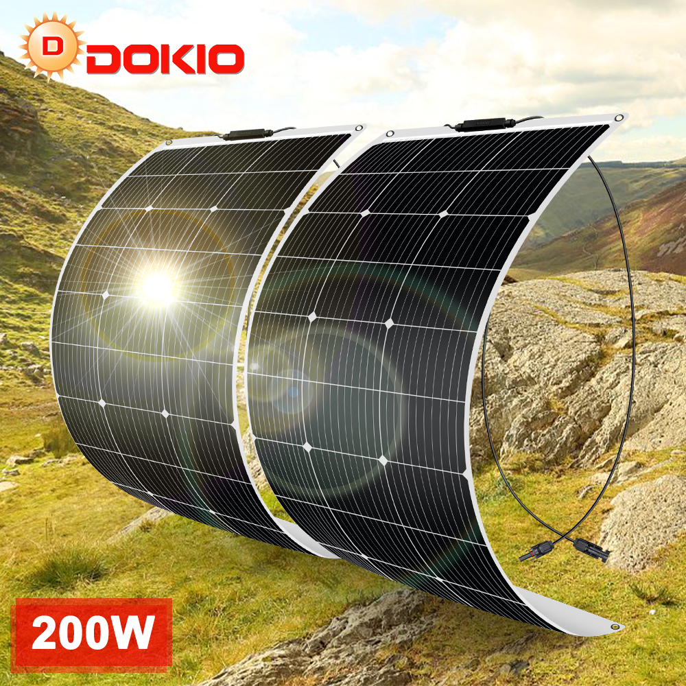 Bảng điều khiển năng lượng mặt trời linh hoạt di động DOKIO 18V 200W cho gia đình Sạc pin năng lượng mặt trời đơn tinh thể không thấm nước Bảng điều khiển năng lượng mặt trời 12V Trung Quốc 300W Màu sắc: Bộ 400W MỚI