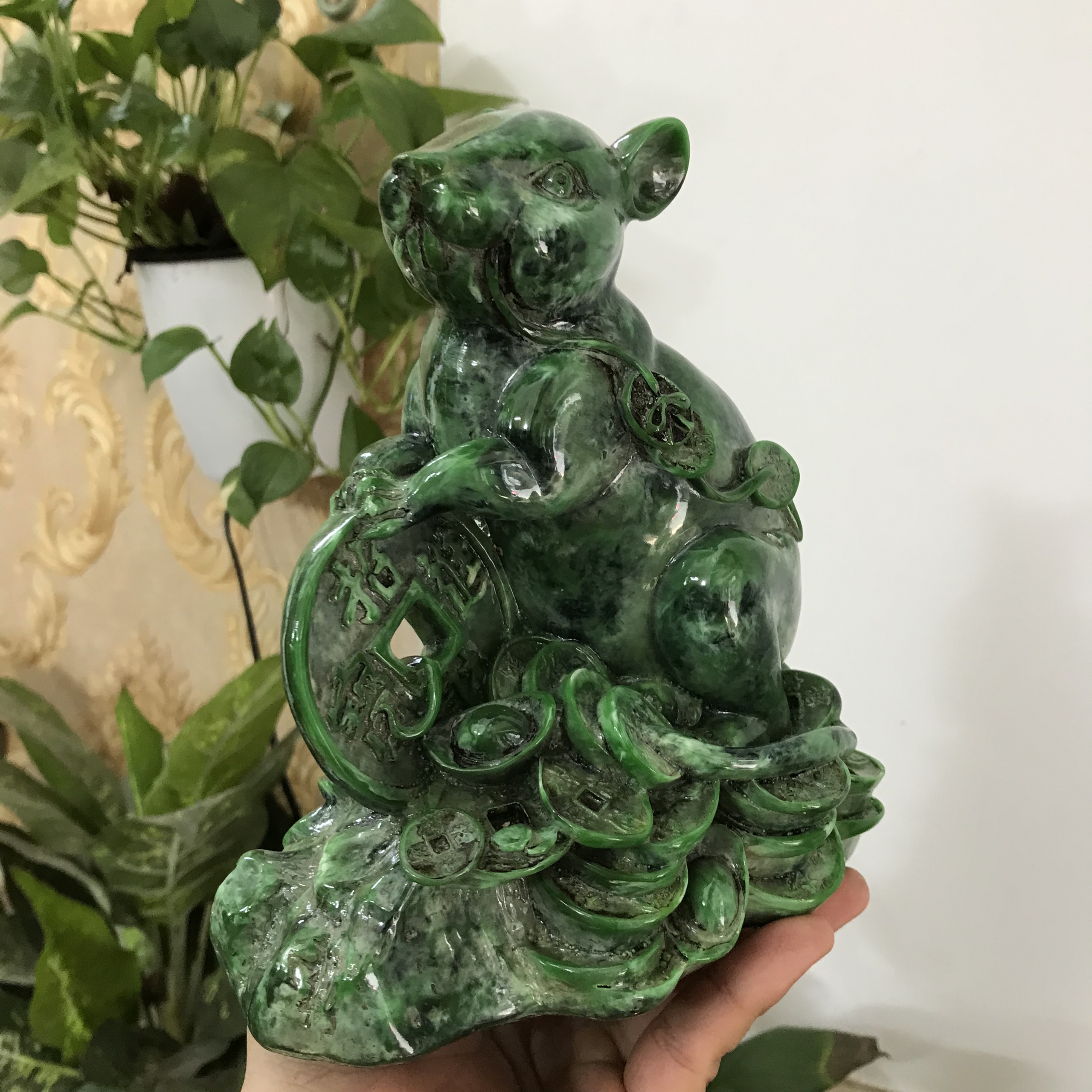 Tượng linh vật phong thủy con Chuột trang trí phong thủy bàn làm việc  - Chiều Cao 17cm - Màu xanh lục bích