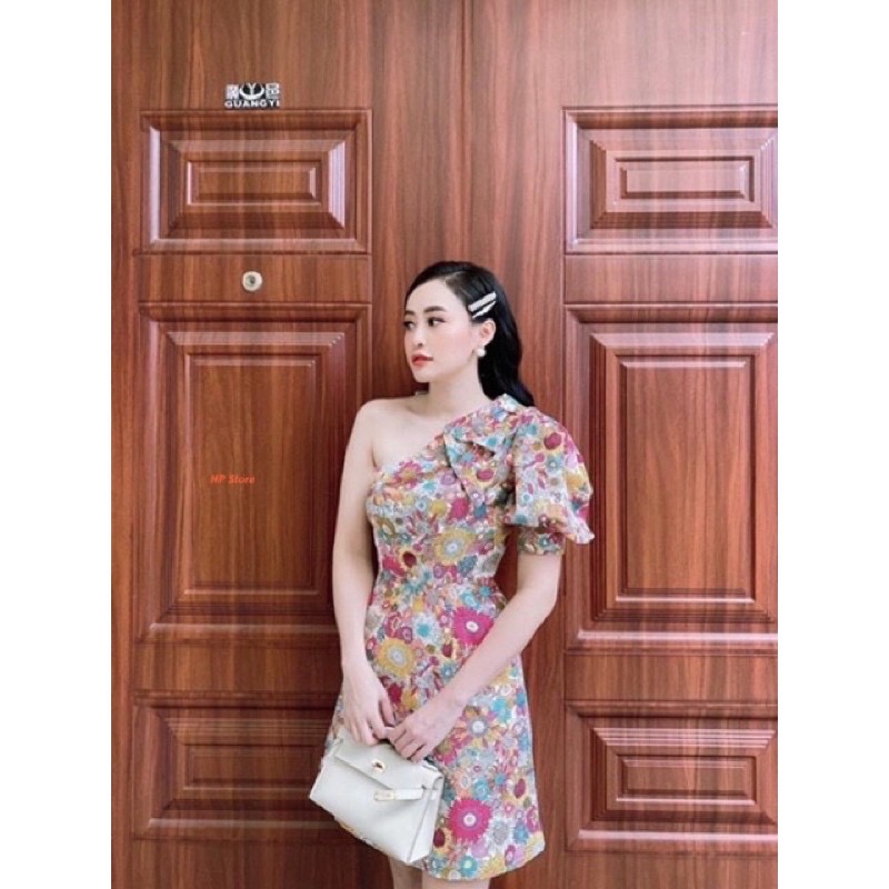 Đầm Nữ Hoa Hướng Dương, Nơ Tay Phồng Lệch Vai