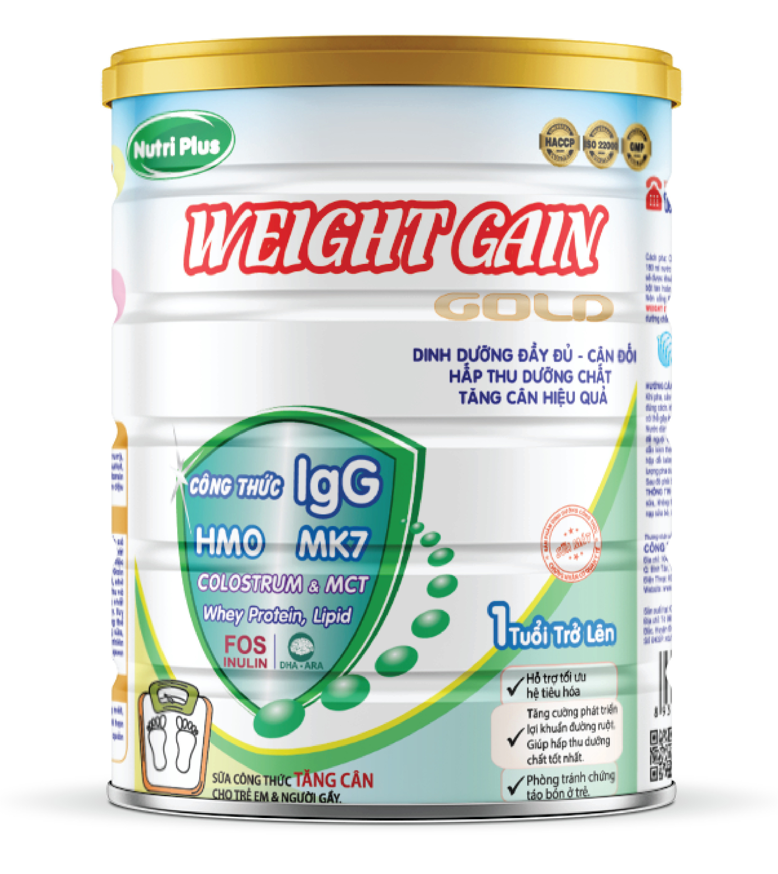 [MUA 2 TẶNG 1] Sữa bột dinh dưỡng Weight Gain dành cho người gầy, tăng cân hiệu quả - 900g Nutriplus Gold