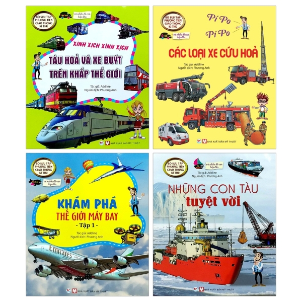 Bộ Sách Bộ Sưu Tập Phương Tiện Giao Thông Kì Thú Và Nhiều Đề Can Hấp Dẫn: Khám Phá Máy Bay Tập 1 + Những Con Tàu Tuyệt Vời + Tàu Hỏa Và Xe Buýt Trên Khắp Thế Giới + Các Loại Xe Cứu Hỏa ( Bộ 4 Cuốn)