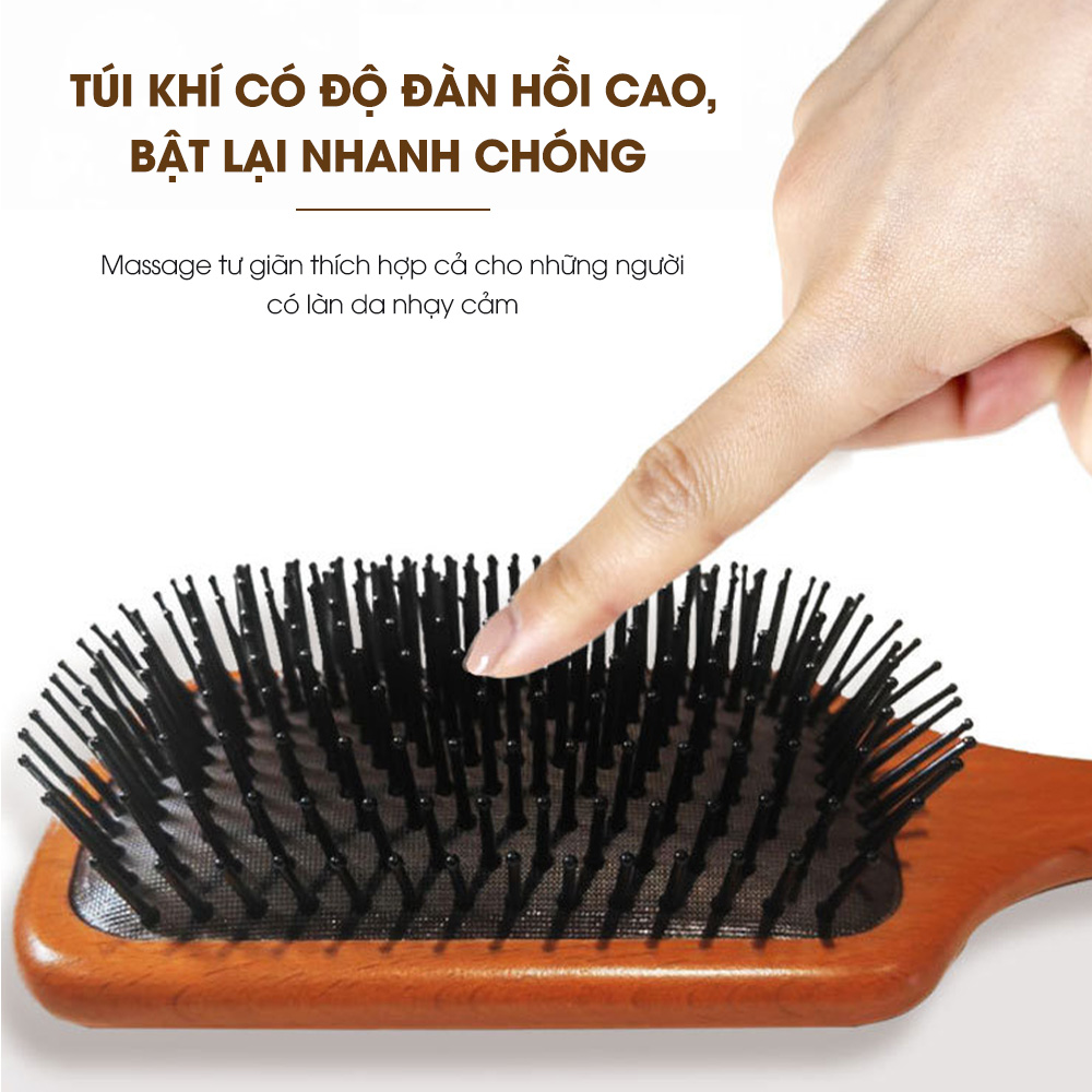 Lược chải tóc, lược gỡ rối CWELL chất liệu gỗ sồi cao cấp, lược massage đầu có đệm khí thư giãn, đủ size C03PK