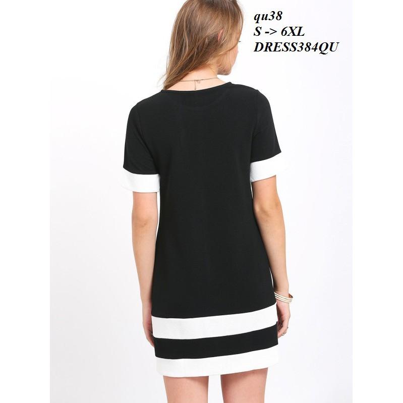 DRESS302 ĐẦM THUN SUÔNG PHỐI MÀU