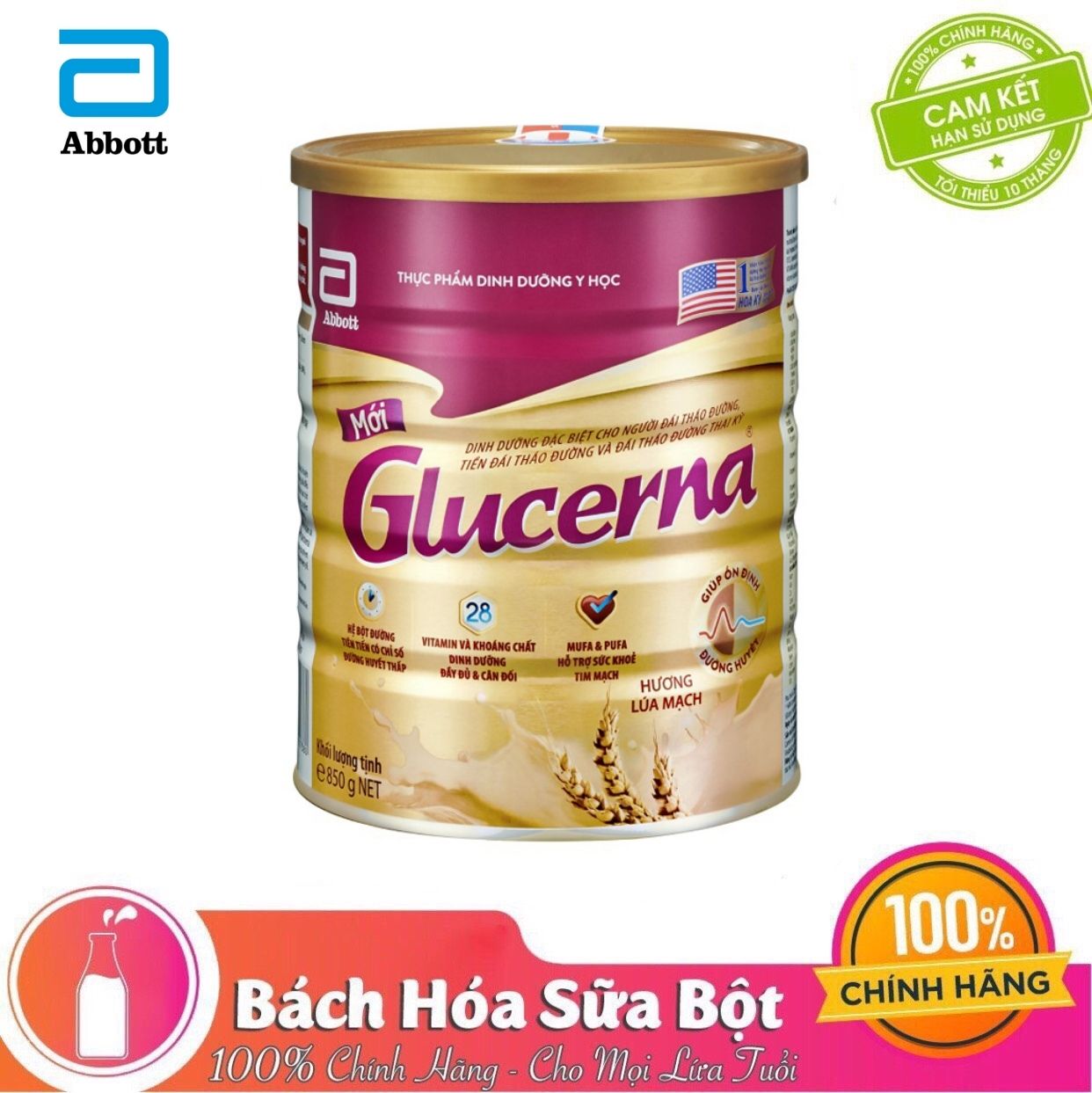 Sữa Bột Abbott Glucerna Lúa Mạch 850g