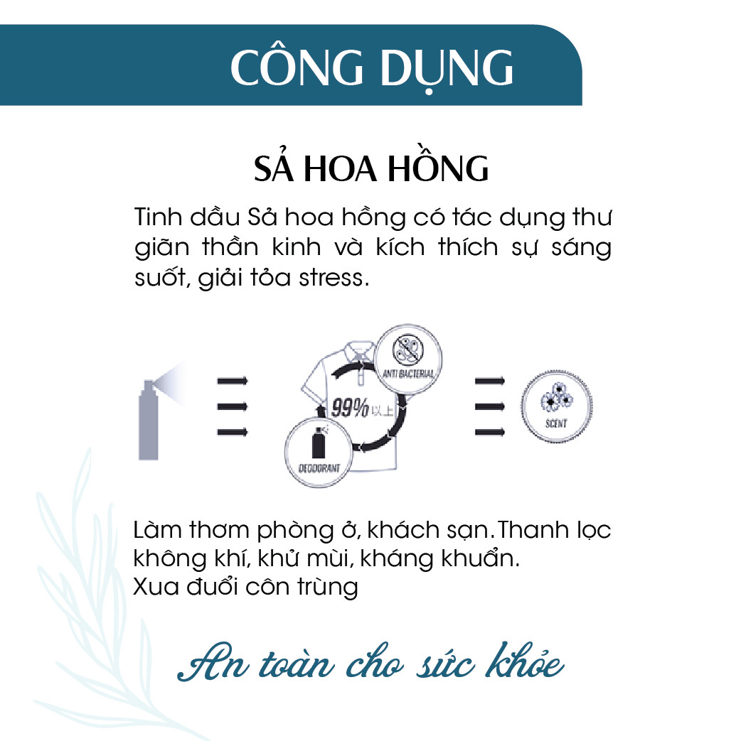 Combo 5 Tinh dầu Xịt phòng Sả Hoa Hồng Hữu Cơ Organic 24Care 100ML/Chai