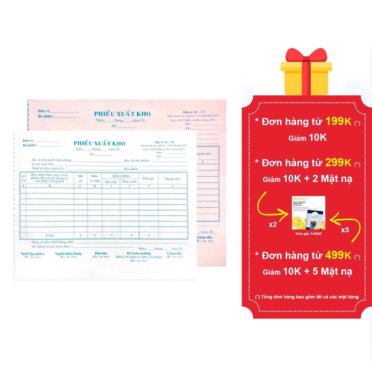 10 cuốn phiếu xuất kho 2 liên , 3 liên 16x20