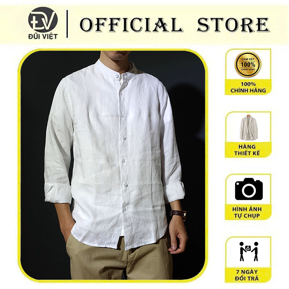 Áo sơ mi nam tay dài style Hàn Quốc thiết kế cổ tàu trẻ trung chất liệu Linen thô cao cấp MS04