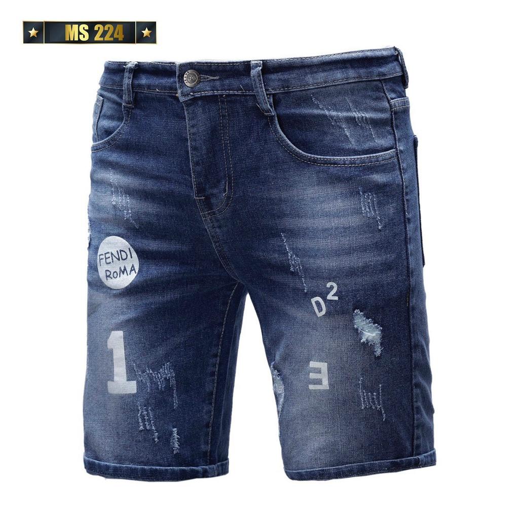 quần short jean nam xám rách khóa kéo lệch thêu logo siêu đẹp hàng cao cấp