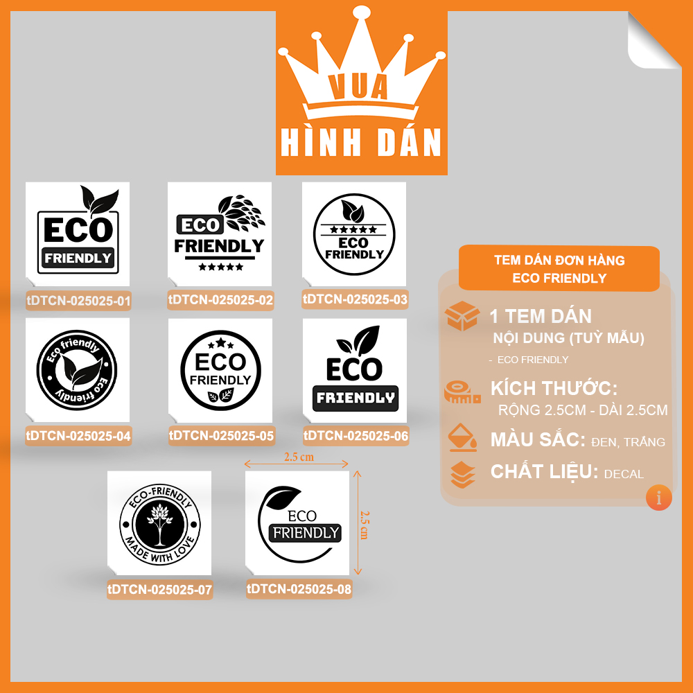 Set 100/200 sticker ECO FRIENDLY tem dán mini SẢN PHẨM THÂN THIỆN VỚI MÔI TRƯỜNG dành cho shop