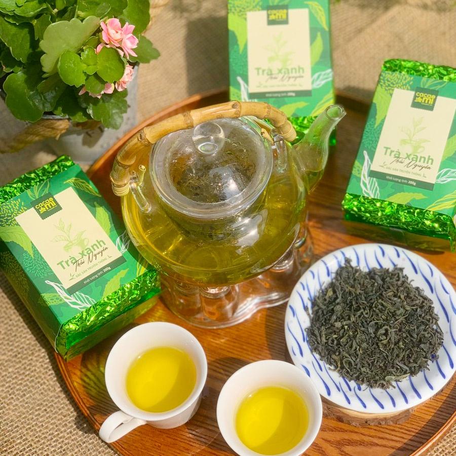Trà xanh Tân Cương Thái Nguyên CACAOMI chè bắc loại ngon, đặc sản truyền thống Việt Nam làm quà biếu tặng 200g