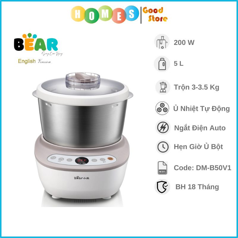 Máy Trộn Bột Ủ Bột, Máy Làm Bánh Mỳ BEAR DM-B05V1 (HMJ-A50B1) Dung Tích 5 Lít Công Suất 200 W - Hàng Chính Hãng