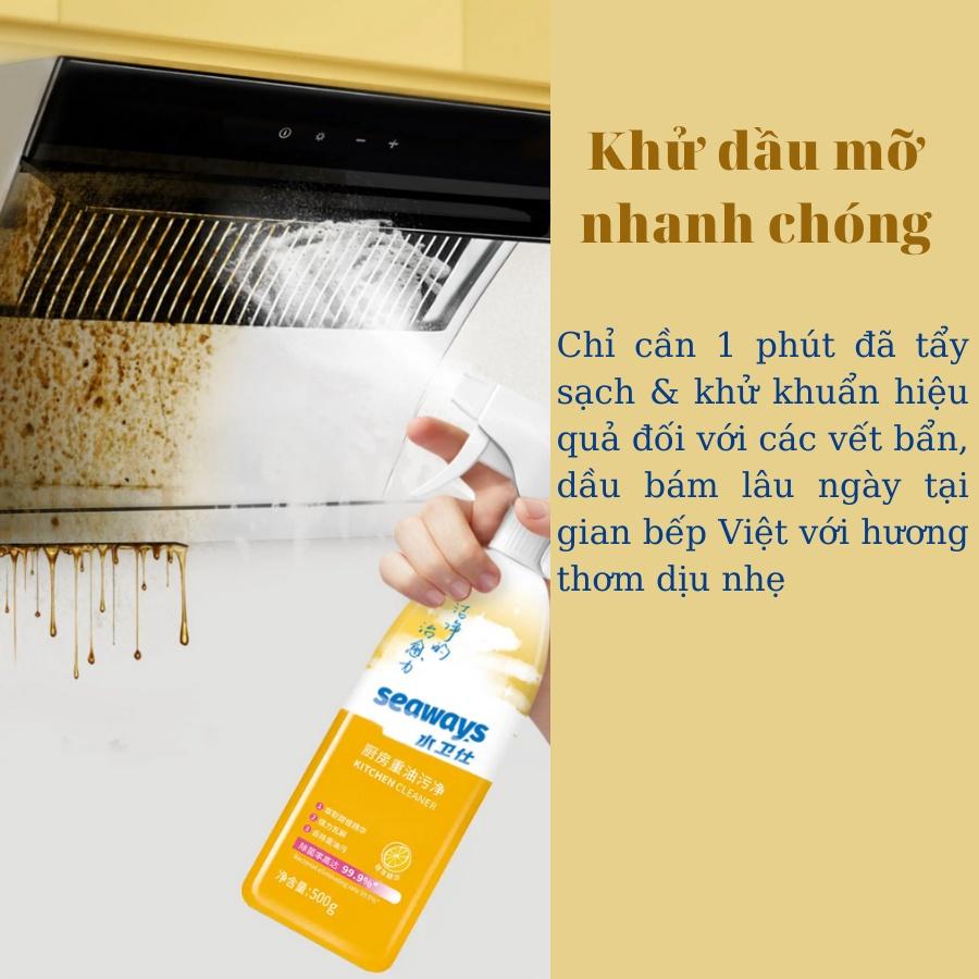 Chai xịt bọt tuyết tẩy rửa nhà bếp SEAWAYS - với thiết kế 2 đầu phun đa năng, chai 500ml