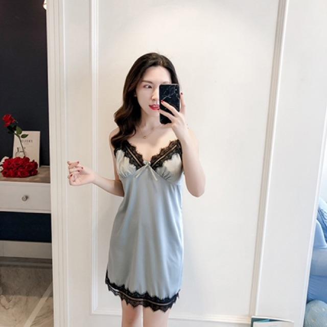 58kg -68 kg Sx624 váy ngủ lụa phối ren - đầm ngủ satin sexy gợi cảm -CAMLUU99