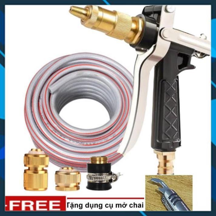 Vòi Xịt️ Bộ dây vòi xịt nước rửa xe, tưới cây , tăng áp 3 lần, loại 20m 206236 đầu đồng,cút đồng,+ mở chai