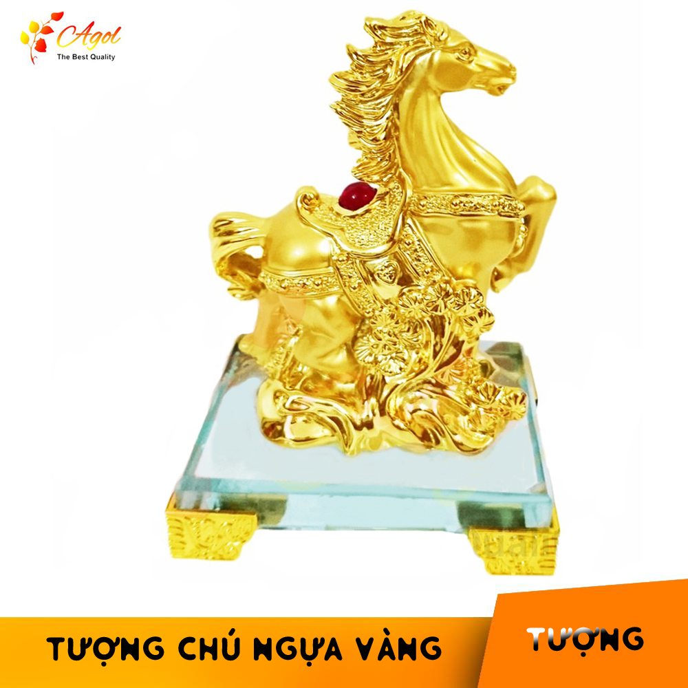 Tượng ngựa vàng đế kính thủy tinh cao cấp - MÃ PHI THIÊN