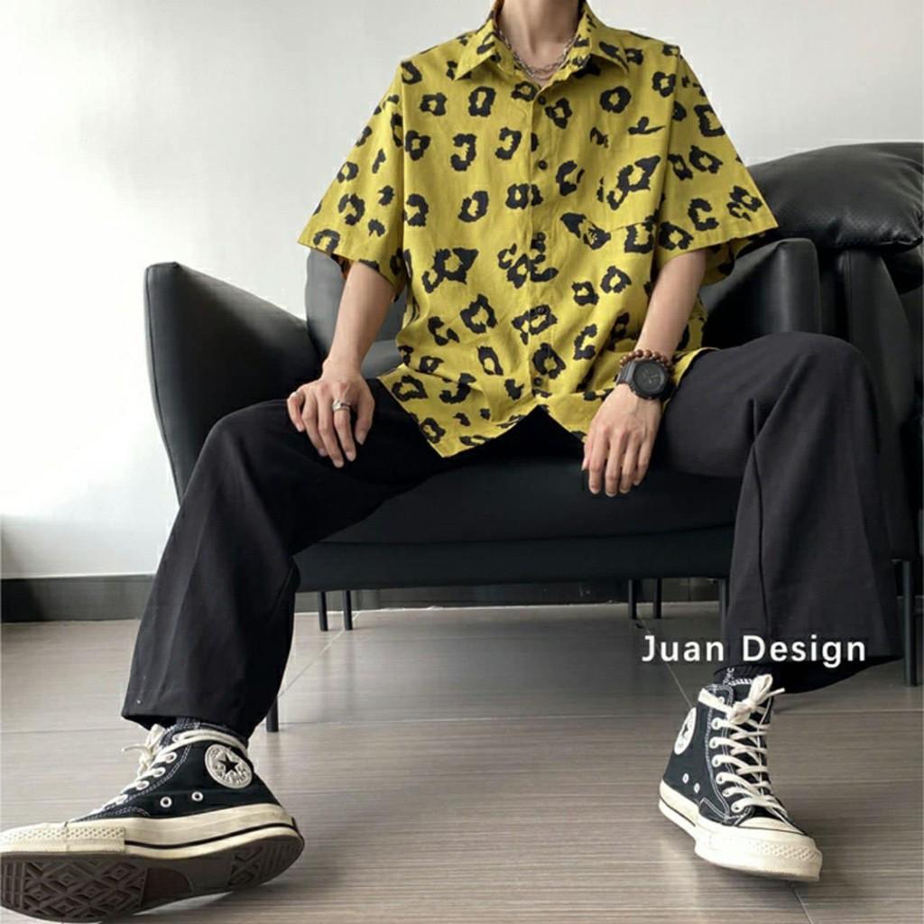 Áo sơ mi nam nữ mặc được in hình VÂN DA BEO vàng
