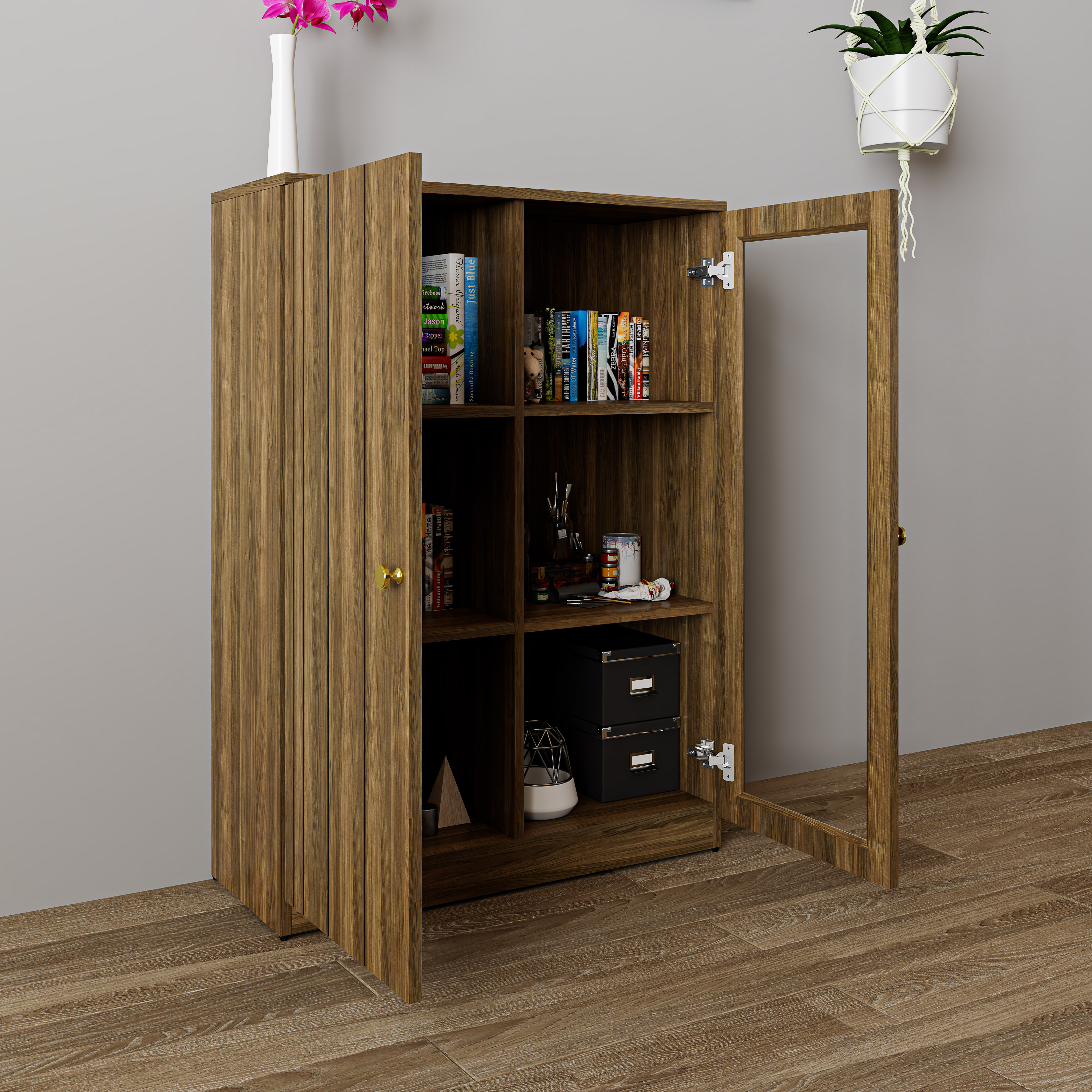 JOVIE, Tủ lưu trữ cửa kính 2 cánh mở , 80cm x 32cm x 110cm , TCM_164