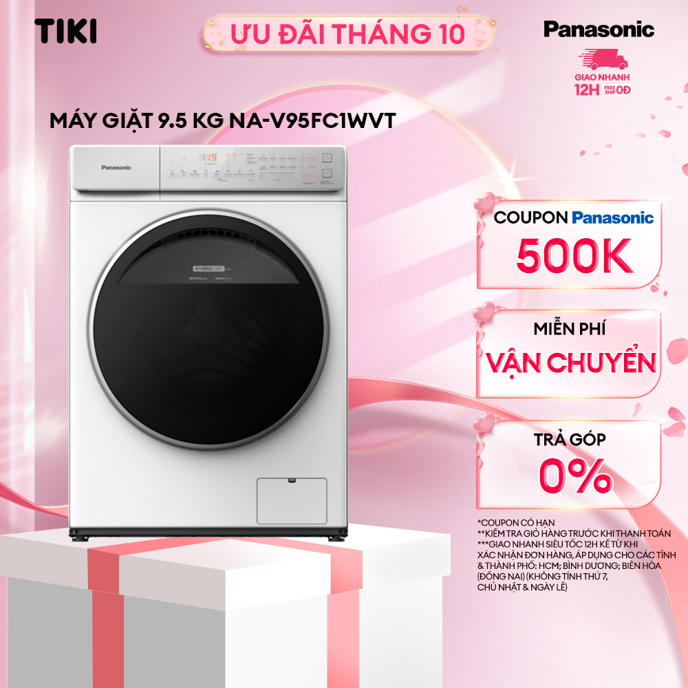 Máy Giặt Cửa Trước Panasonic 9,5 Kg NA-V95FC1WVT - Sấy Diệt khuẩn 99% - Cảm Biến Thông Minh - Hàng Chính Hãng (Trắng)