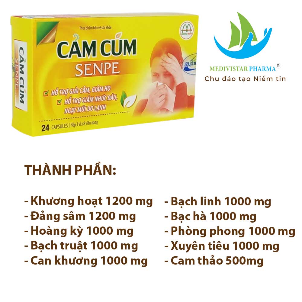 Viên uống cảm cúm SENPE Hỗ Trợ Giải Cảm, Giảm Ho, Đau Đầu, Ngạt Mũi Do Lạnh Bồi Bổ Cơ Thể, Tăng Đề Kháng 30 Viên/Hộp