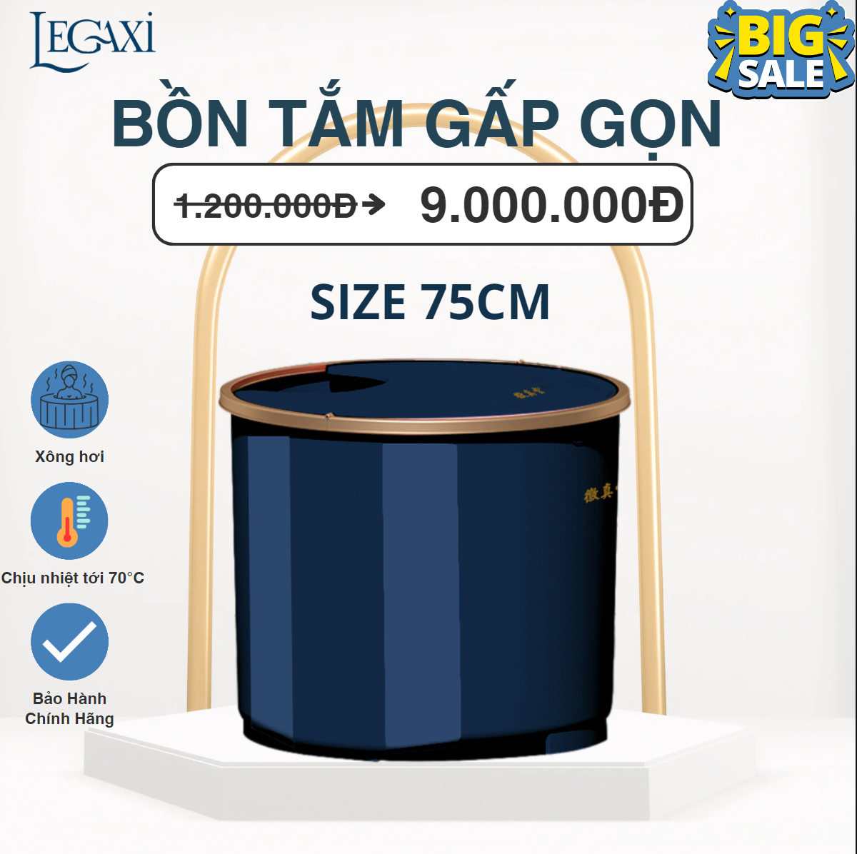 Bồn Tắm Gấp Gọn Legaxi, Dùng Cho Người Lớn, Trẻ em, Phù Hợp Với Phòng Tắm Của Mọi Gia Đình Size 75Cm