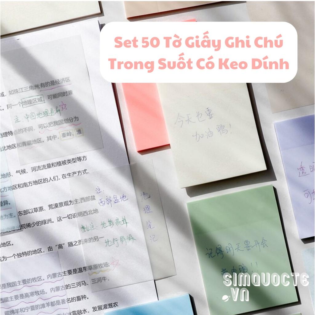 Set 50 tờ Giấy ghi chú Giấy note trong suốt không thấm nước có keo dán tiện lợi sáng tạo văn phòng phẩm ST557