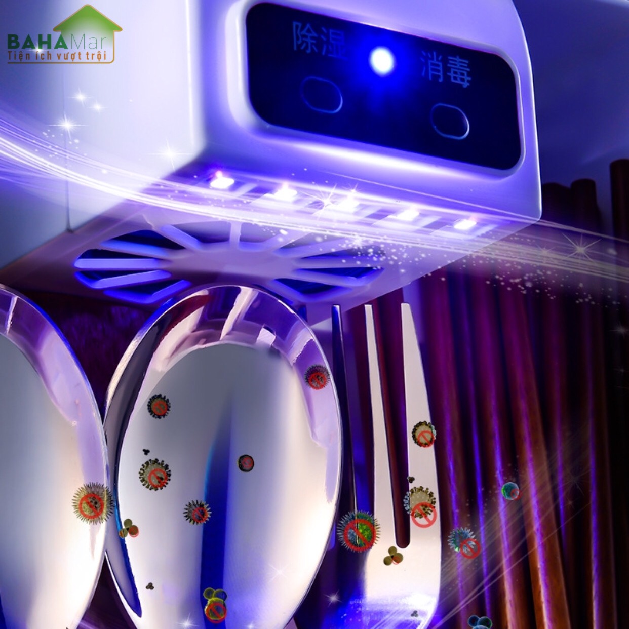 HỘP ĐŨA-THÌA THÔNG MINH KHỬ TRÙNG BẰNG TIA UV TREO CÓ NẮP ĐẬY BAHAMAR khử 99, 99 vi khuẩn bằng tia cực tím giúp đũa thìa đảm bảo vệ sinh ăn uống