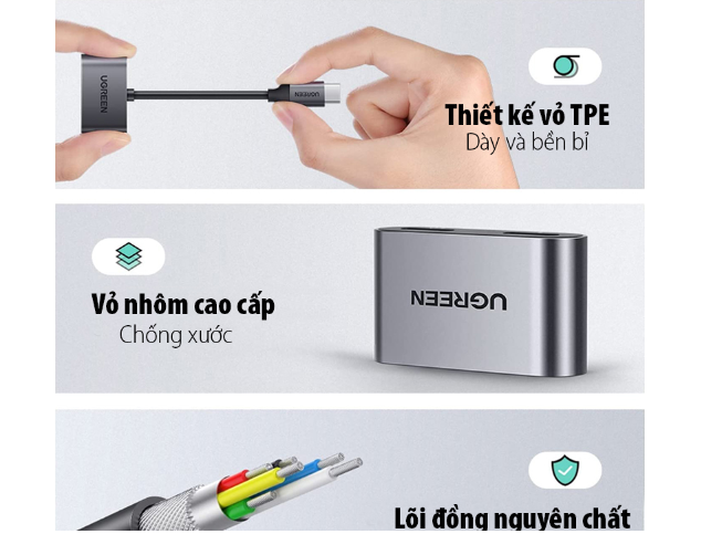 Cáp chuyển đổi USB Type-C Sang Cổng Audio USB-C Ugreen 60165, PD Port 3.0 - Hàng chính hãng