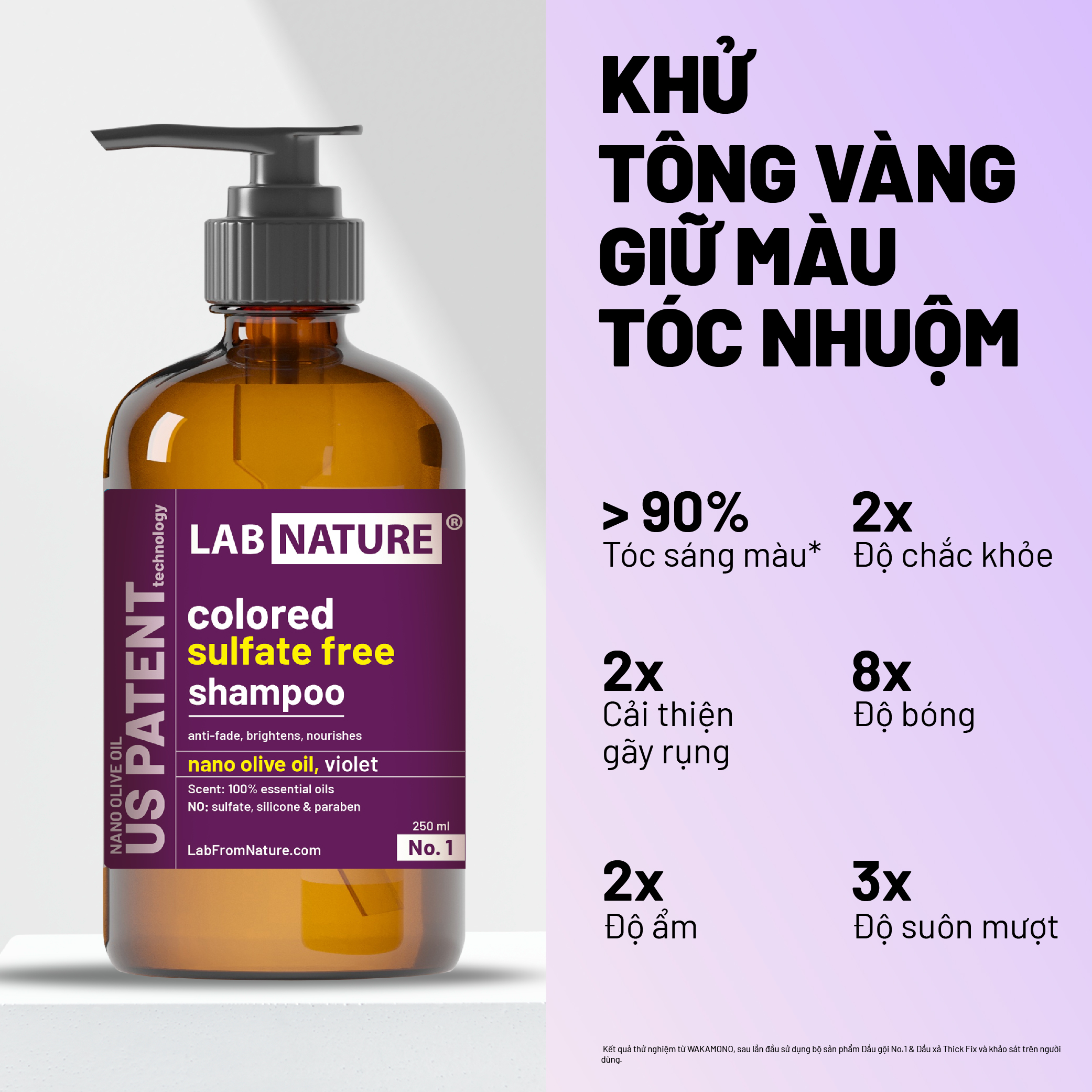 Dầu Gội Khử Vàng, Giữ Màu Tóc Tẩy Nhuộm Lab Nature No.1 - Công Nghệ Nano Olive Oil -250ml