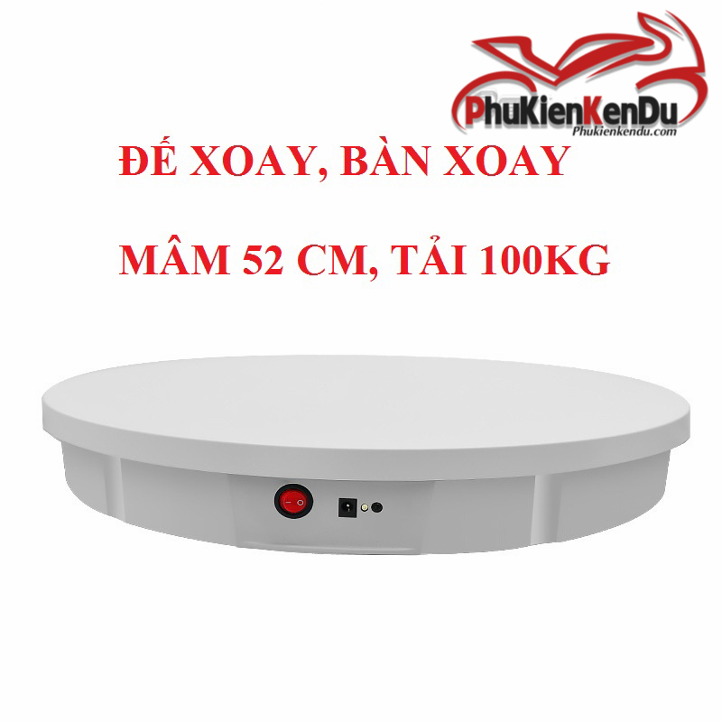 Bàn xoay trưng bày sản phẩm, đế xoay trưng bày sản phẩm, cao cấp 52cm, tải 100kg, có remote điều chỉnh tốc độ, dùng điện-Trắng