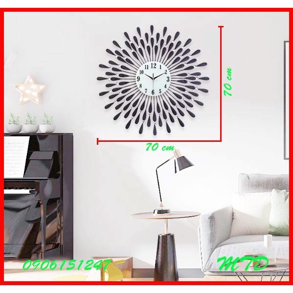 Đồng hồ treo tường trang trí decor MTD giọt nước Mặt Trời Đen kích thước 70 x 70 cm