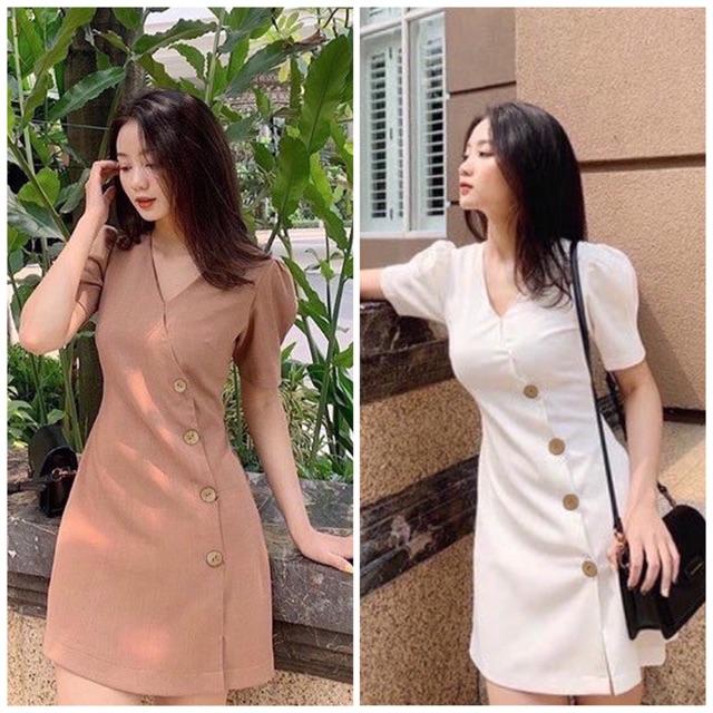 Đầm cổ V nút xéo