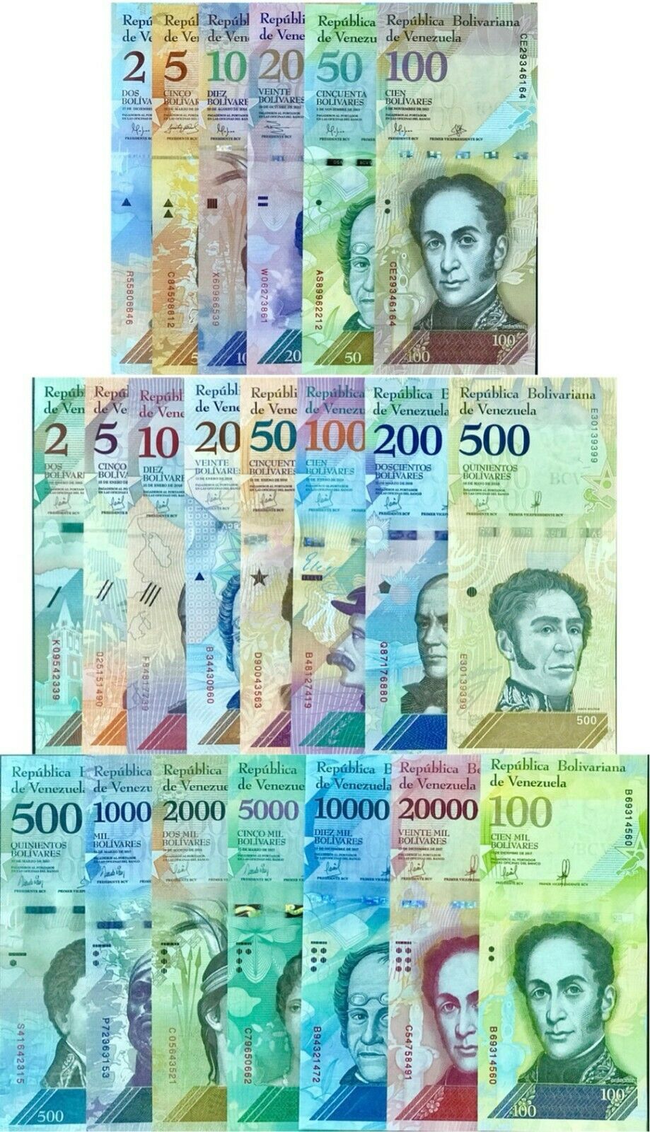 Combo 21 tờ tiền cổ khác nhau của Venezuela,  bộ tiền đẹp nhất thế giới