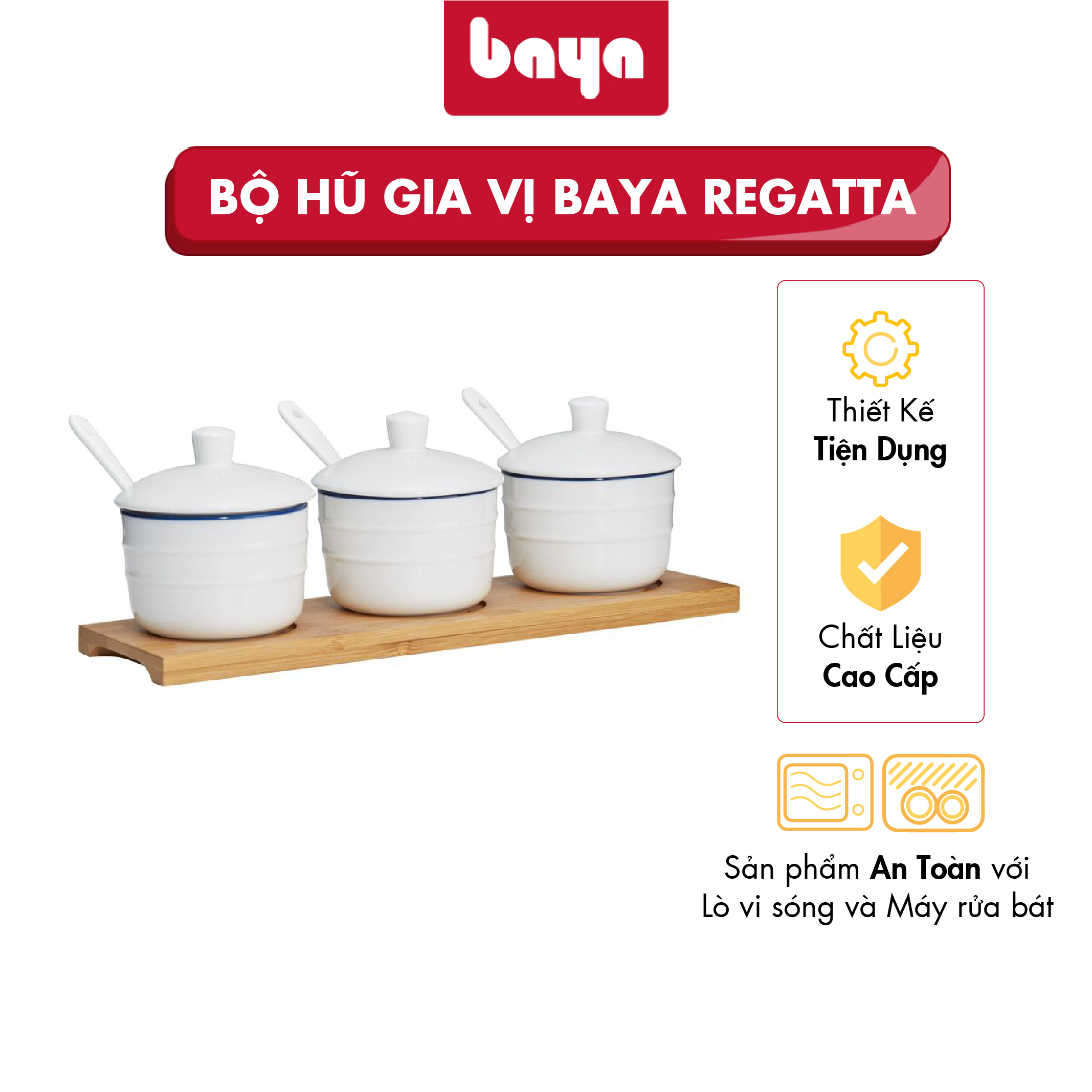 Bộ Hũ Sứ Đựng Gia Vị BAYA REGATTA Màu Trắng Tráng Men Xanh Cao Cấp Kèm Khay Đựng Phong Cách Hiện Đại 1075472