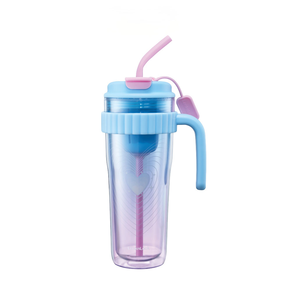 Ly nhựa 2 lớp LocknLock HAP538 Spring Double Wall Cold Cup - Dung tích 890ML - Kèm ống hút