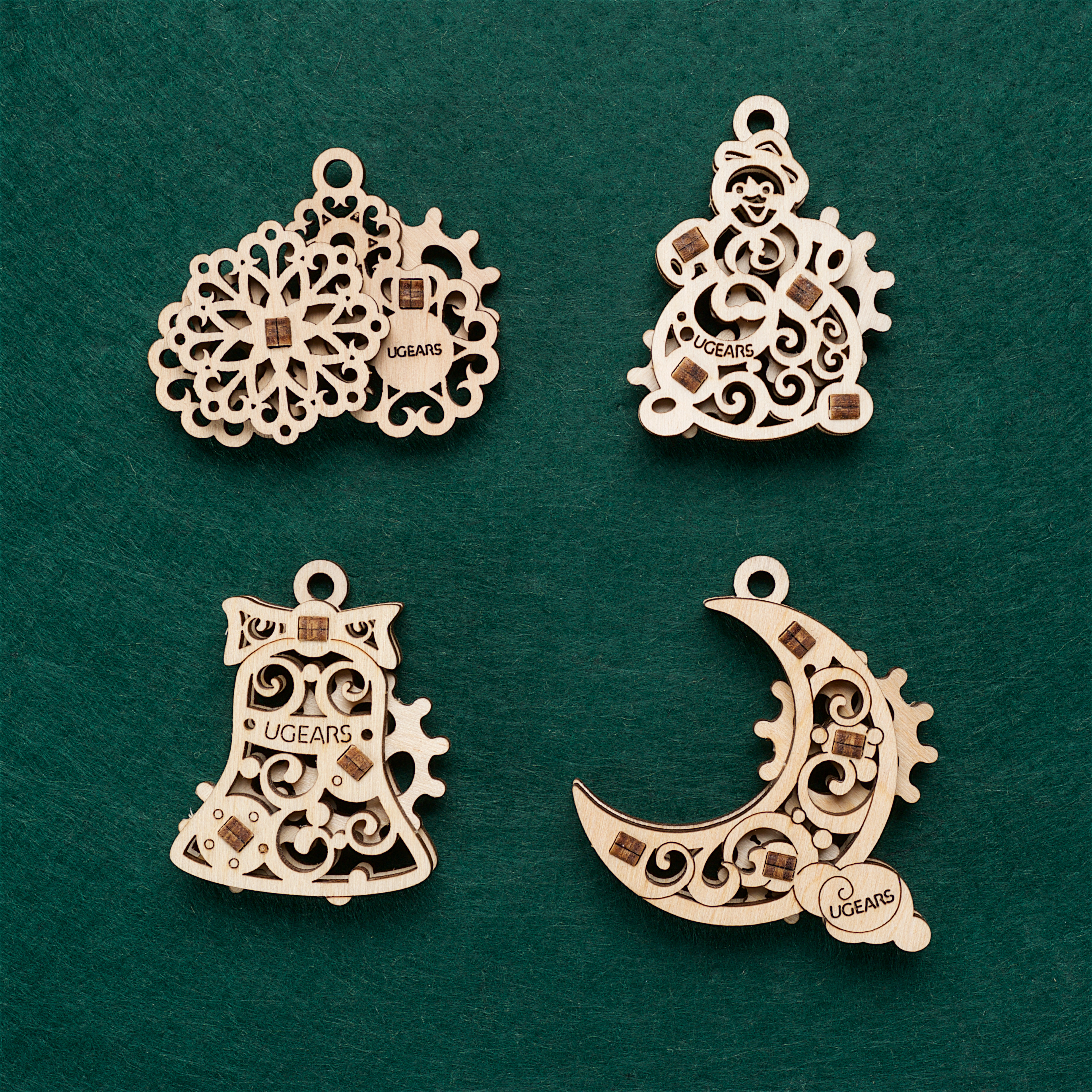 Mô Hình Gỗ Cơ Khí - U-Fidgets-Gearsmas - Set 4 tấm Trang trí Noel, sản phẩm chính hãng Ugears, nhập khẩu nguyên bộ từ EU, Fidget, DYI