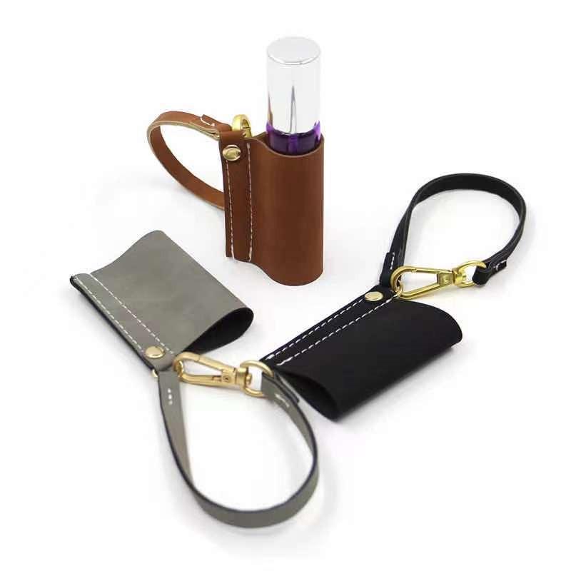 Portable 60ml Spray Bottle with Cover Empty Plastic Refillable Travel Mister Bottle with Leather Keychain Holder