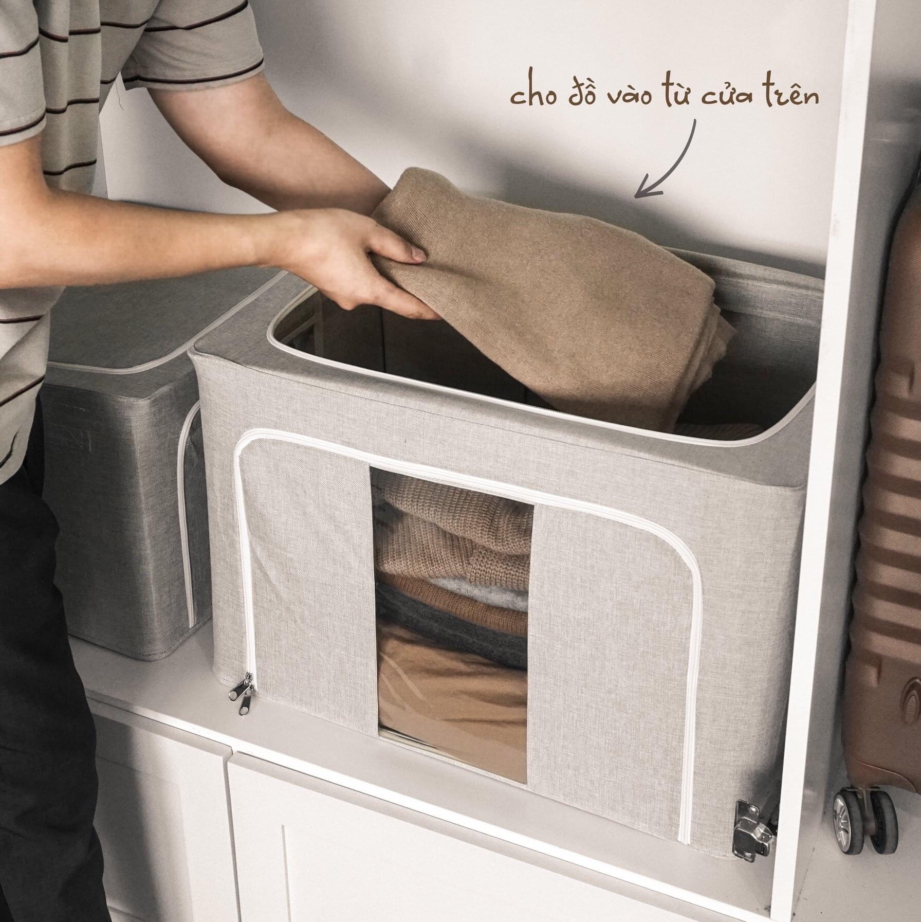 Combo 2 thùng vải canvas khung thép giúp lưu trữ đồ tiện gọn theo phong cách Bắc Âu size cỡ đại