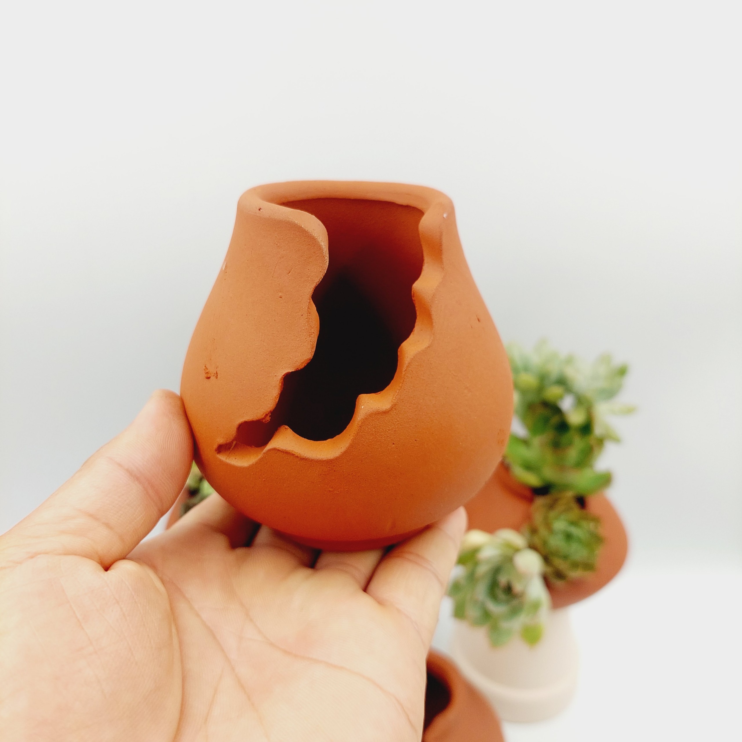 Chậu đất nung, chậu sen đá - Bình vôi dễ thương 48, miệng chậu 4cm, chiều cao 8cm