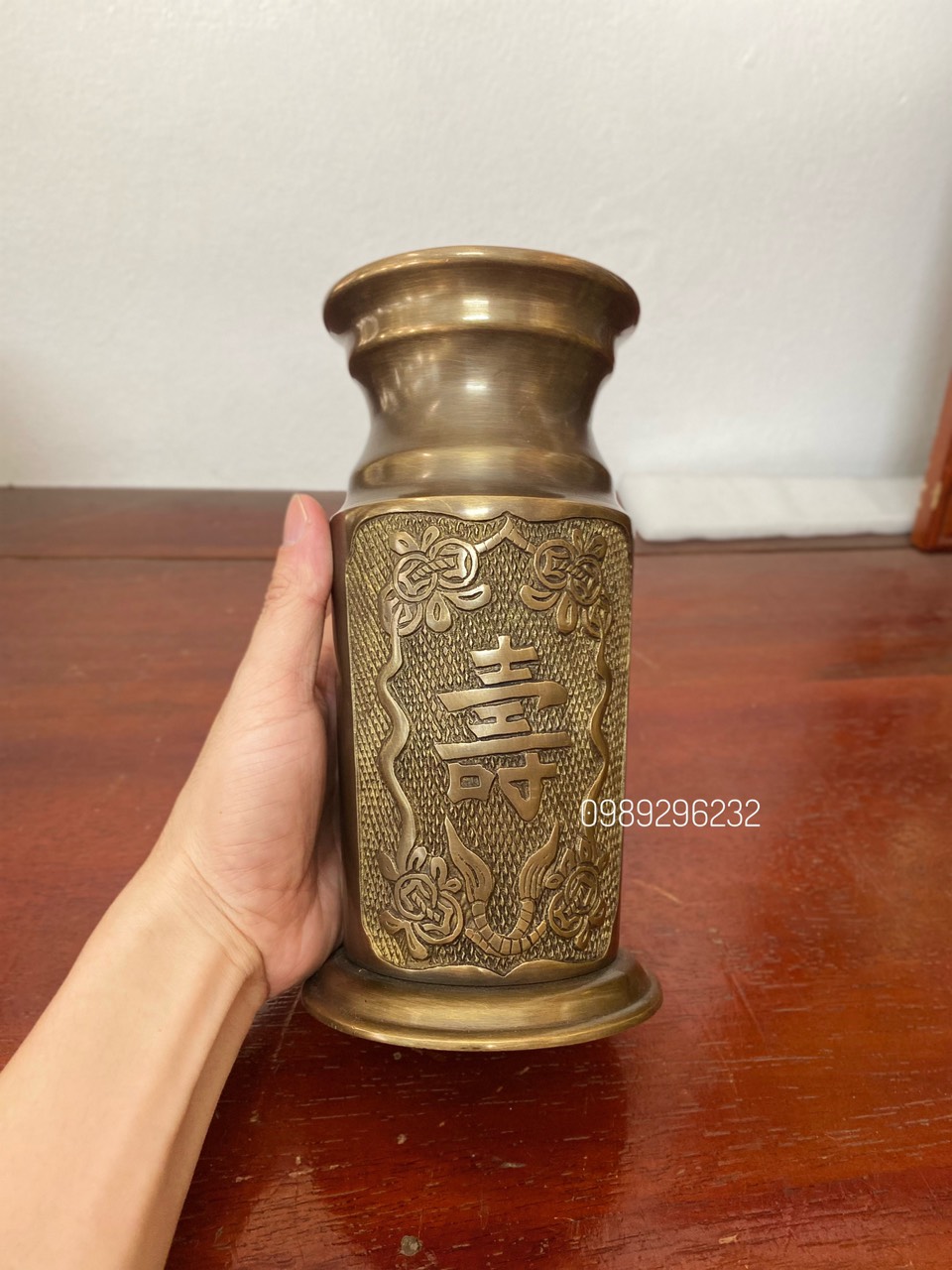 Ống cắm hương nhang bằng đồng hun cao 24cm