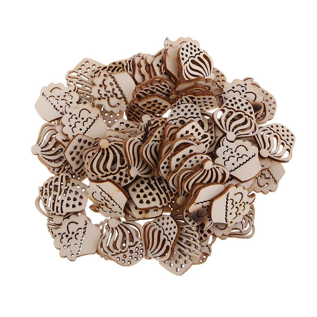 100pcs Wooden Embellishments Craft Cake Shape for Wedding Party Supplies