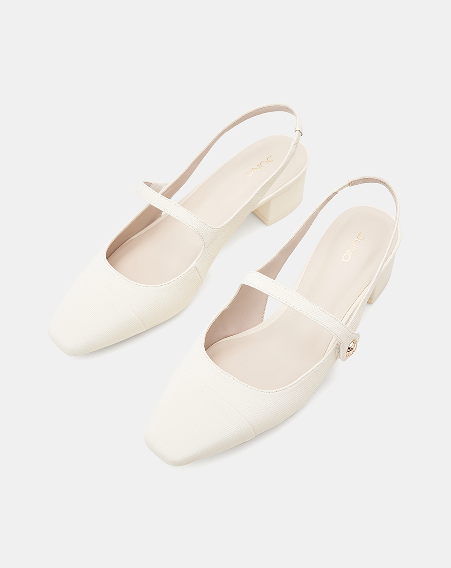 Giày Cao Gót Nữ 5cm Thời Trang JUNO Giày Cao Gót Slingback Gót Vuông Phối Toecap Và Khóa Trang Trí CG05136