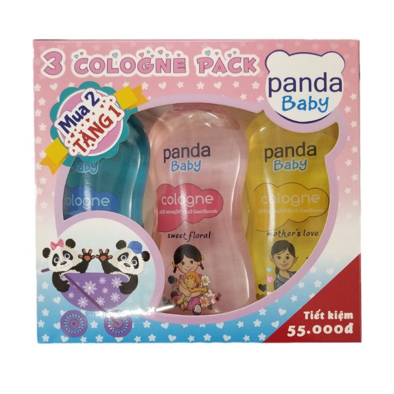 Combo hộp 3 Nước Hoa cho bé Panda Baby Cologne 100ml (xanh, hồng, vàng)