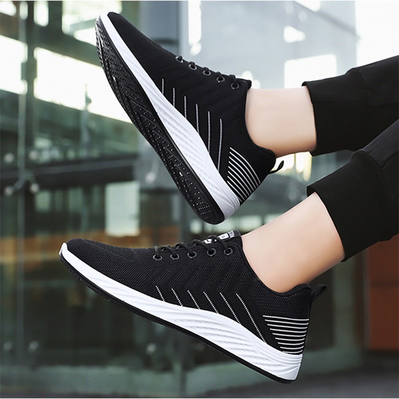 Giày thể thao nam vải thoáng khí giày nam đen sneaker hợp thể thao chạy bộ.