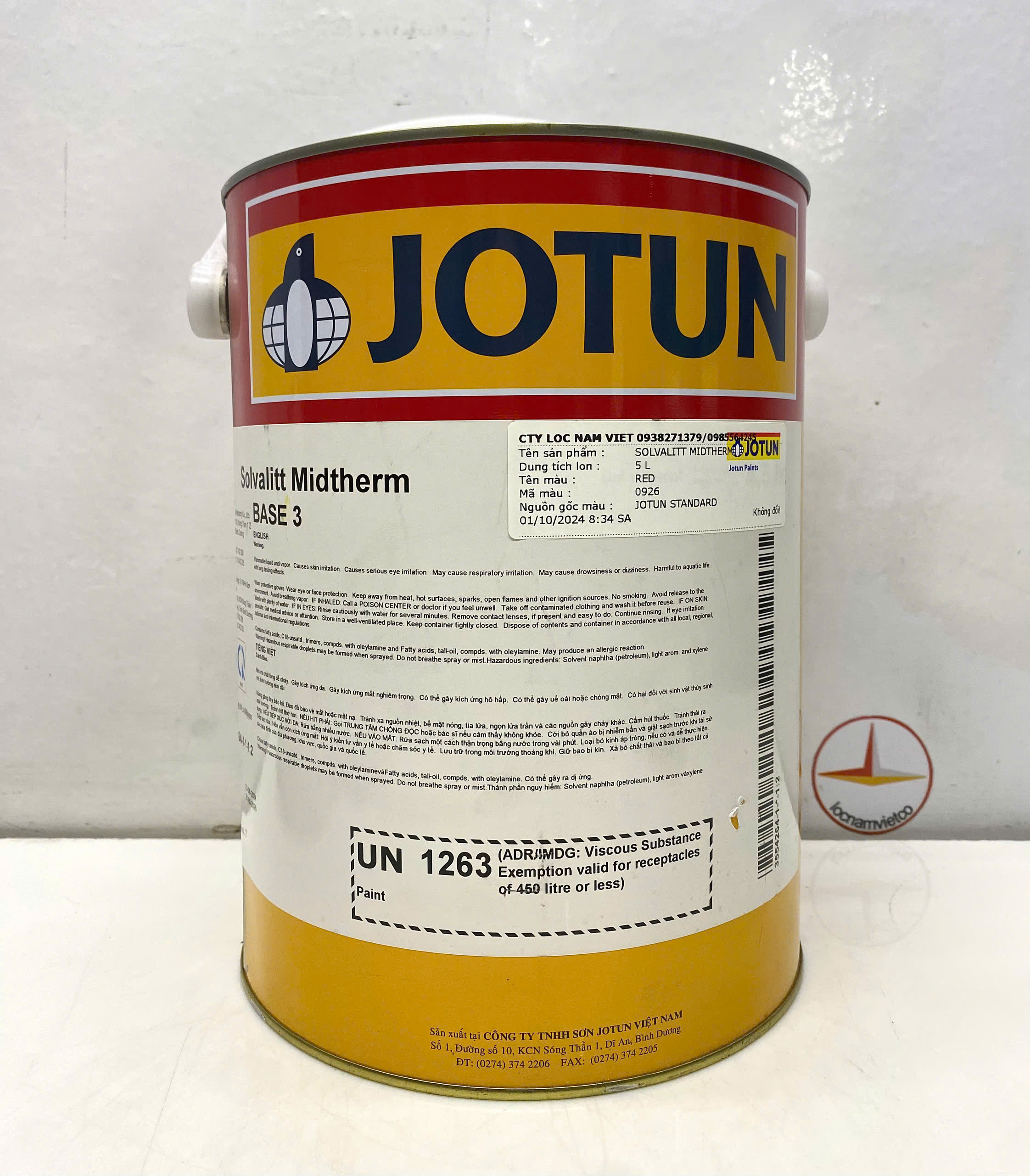 Sơn chịu nhiệt Jotun Solvalitt Midtherm (260°C) Base 3 màu đỏ - Red 0926 _ 5L