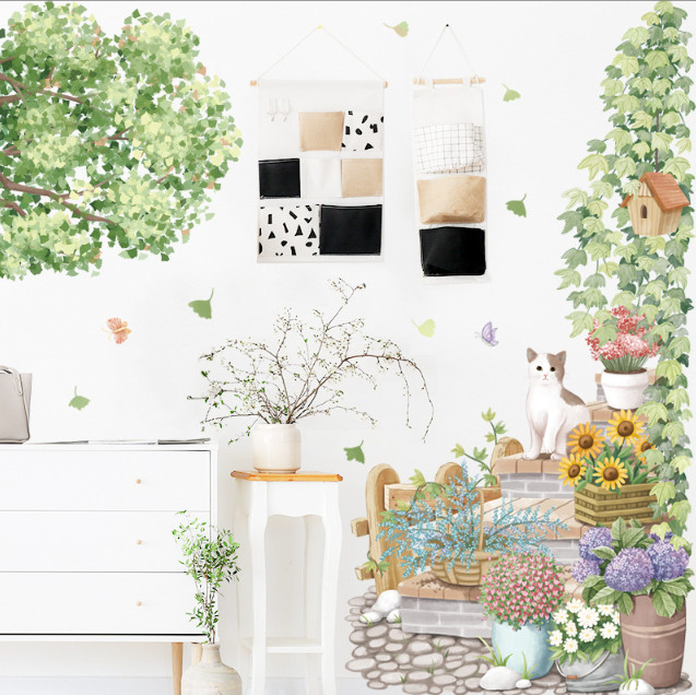 Decal trang trí tường - Khu vườn cùng những chậu cây cực đẹp