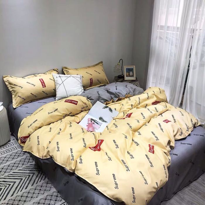Bộ chăn ga gối Cotton cao cấp 1m6x2m vàng kẻ sọc