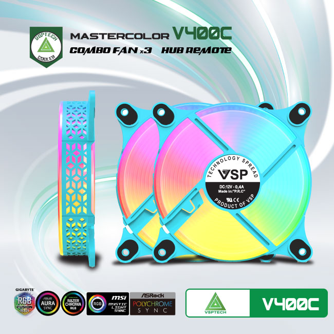Bộ 3 Fan case VSP V400C LED RGB 12cm - Hàng chính hãng Tech Vision phân phối