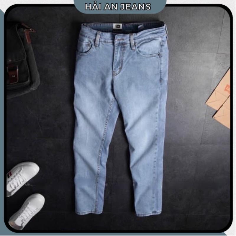 Quần jean nam ống đứng xám trằng- jean co giản-hàng xuất xịn