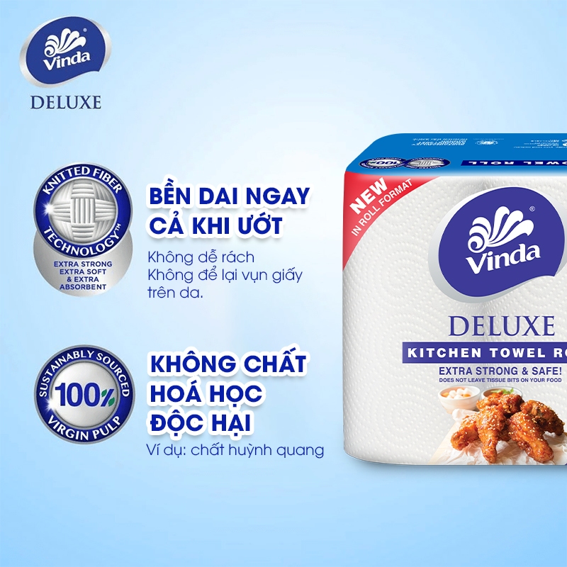 [MUA 2 LỐC KHĂN BẾP CUỘN TẶNG 1 GÓI KHĂN TREO TƯỜNG] Khăn giấy bếp đa năng siêu thấm Vinda Deluxe (6 Cuộn)