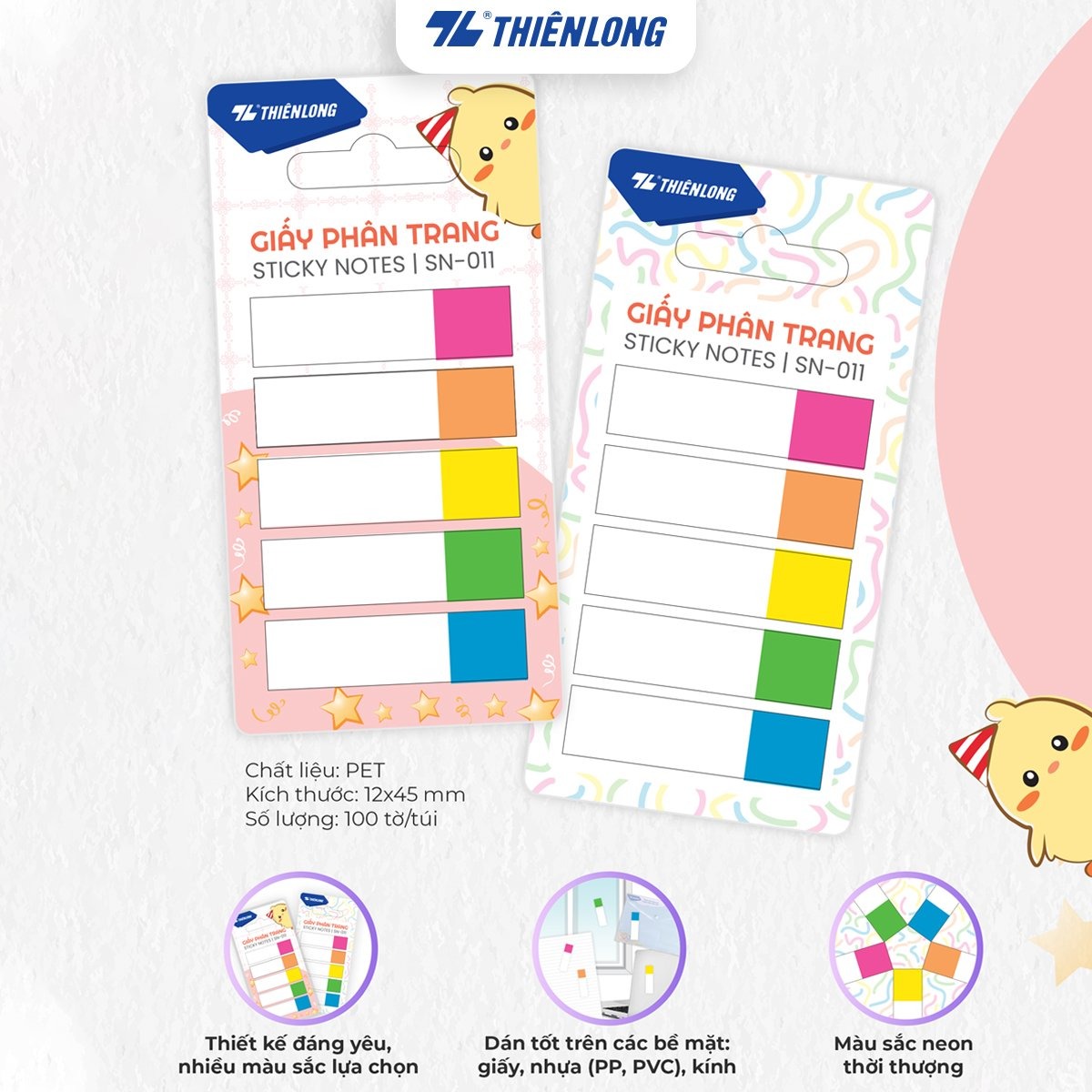 Combo 2 Giấy ghi chú Thiên Long - Giấy notes - Phân trang - Nhiều kích thước, mẫu ngẫu nhiên
